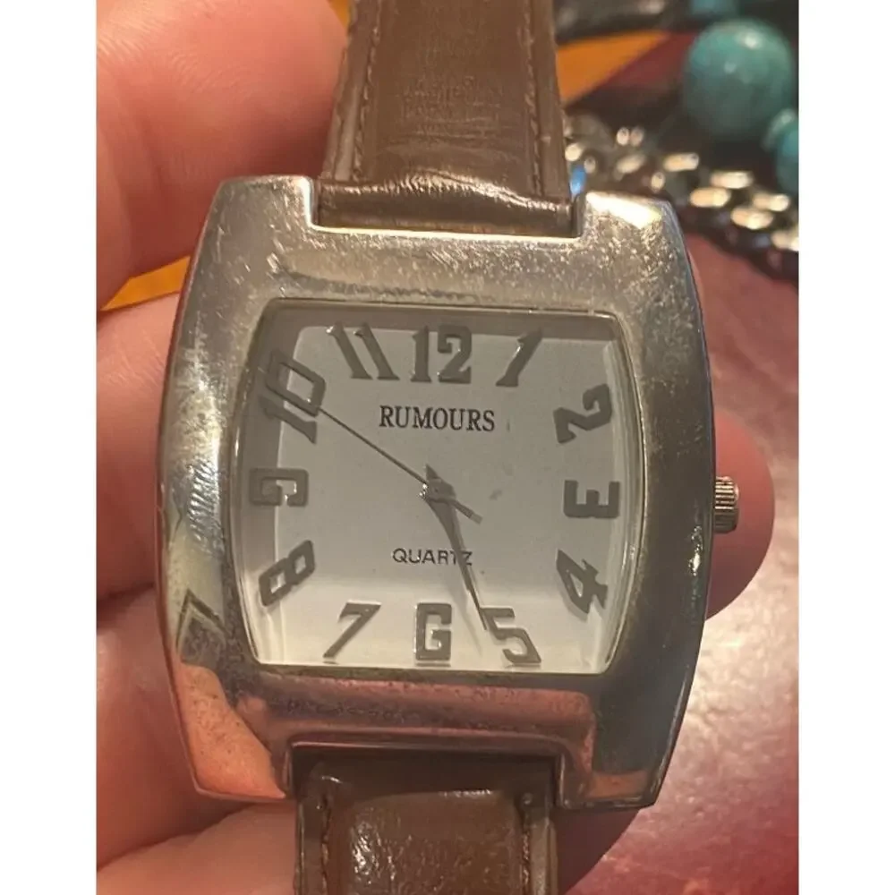 Unisex 40mm Silver Tone Rumours watch, Brown Leather Band